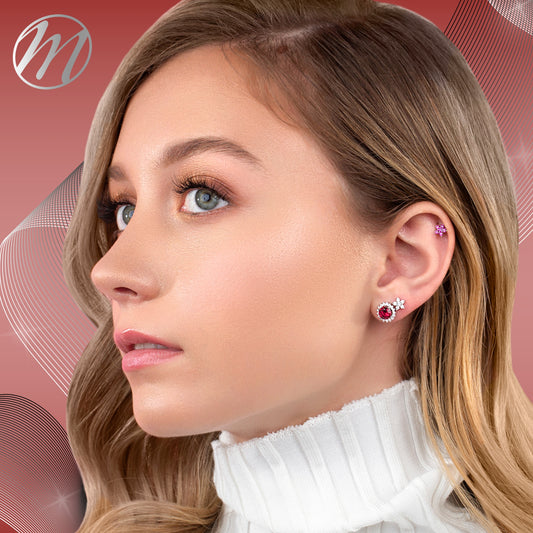 Sterling Silver Small Flower Stud Earrings Simulated Birthstone 6mm | Choose from 12 Colors