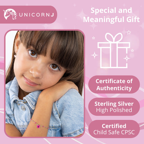 UNICORNJ Sterling Silver 925 Bracelet for Girls Heart with Enamel Beaded Chain 6.5" UNICORNJ Sterling Silver 925 Bracelet for Girls Heart with Enamel Beaded Chain 6.5"