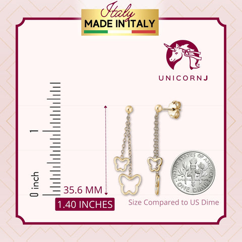 14K Yellow Gold Double Open Butterfly Long Dangle Earrings 14K Yellow Gold Double Open Butterfly Long Dangle Earrings