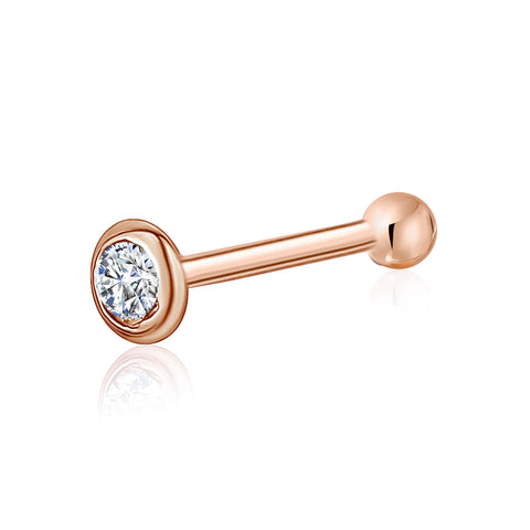 14k rose gold nose stud with a sparkling CZ diamond 14k rose gold nose stud with a sparkling CZ diamond
