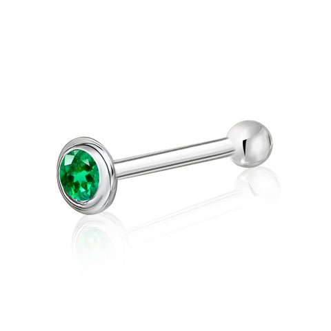 White 14k gold nose ring with a Emerald cubic zirconia stone White 14k gold nose ring with a Emerald cubic zirconia stone