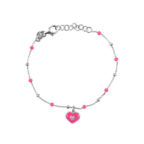 UNICORNJ Sterling Silver 925 Bracelet for Girls Heart with Enamel Beaded Chain 6.5" UNICORNJ Sterling Silver 925 Bracelet for Girls Heart with Enamel Beaded Chain 6.5"