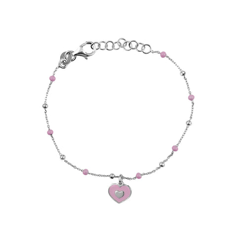 UNICORNJ Sterling Silver 925 Bracelet for Girls Heart with Enamel Beaded Chain 6.5" UNICORNJ Sterling Silver 925 Bracelet for Girls Heart with Enamel Beaded Chain 6.5"