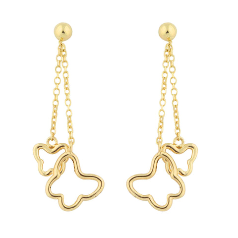 14K Yellow Gold Double Open Butterfly Long Dangle Earrings 14K Yellow Gold Double Open Butterfly Long Dangle Earrings