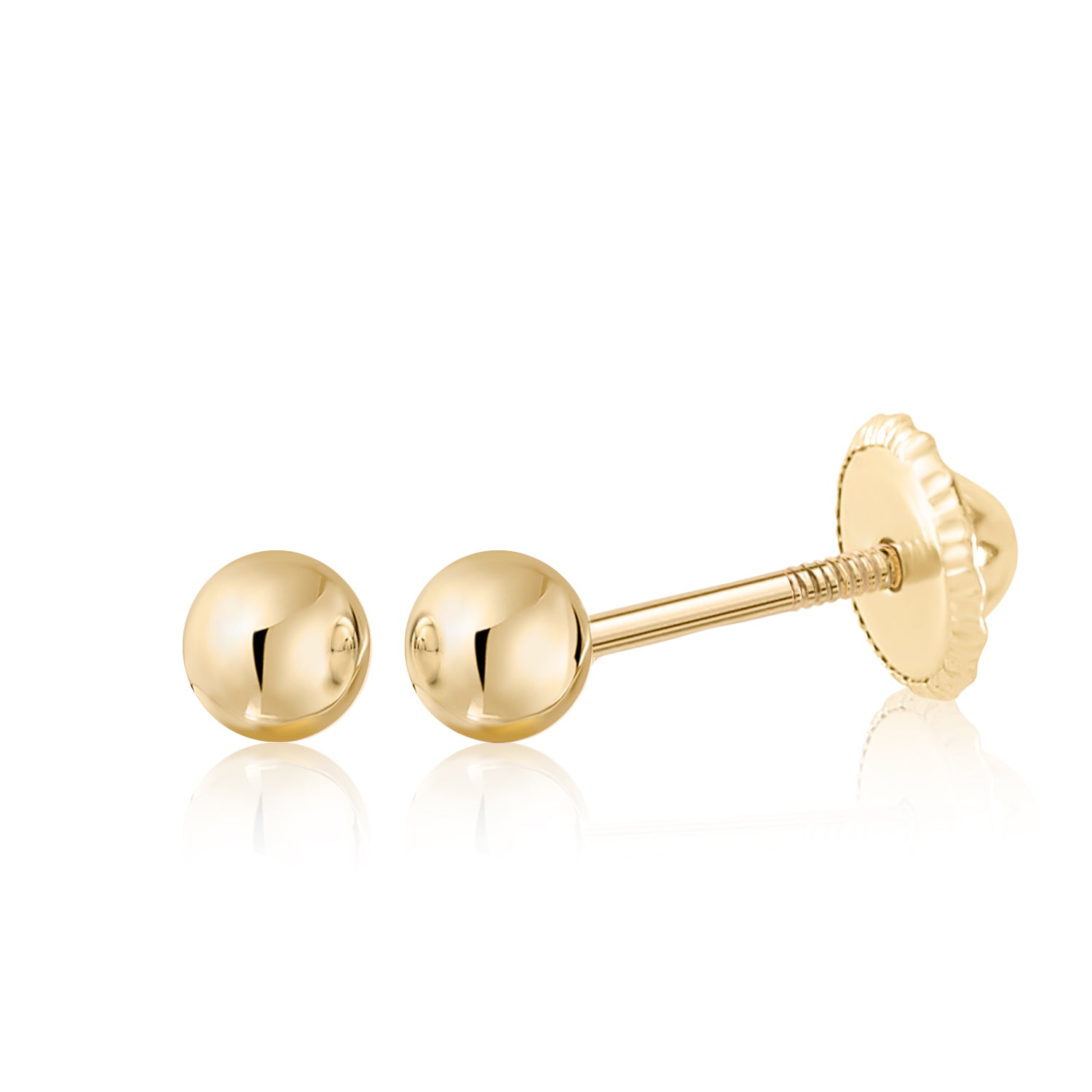14k Solid Gold Ball Earrings with Flat Covered Back Screwback