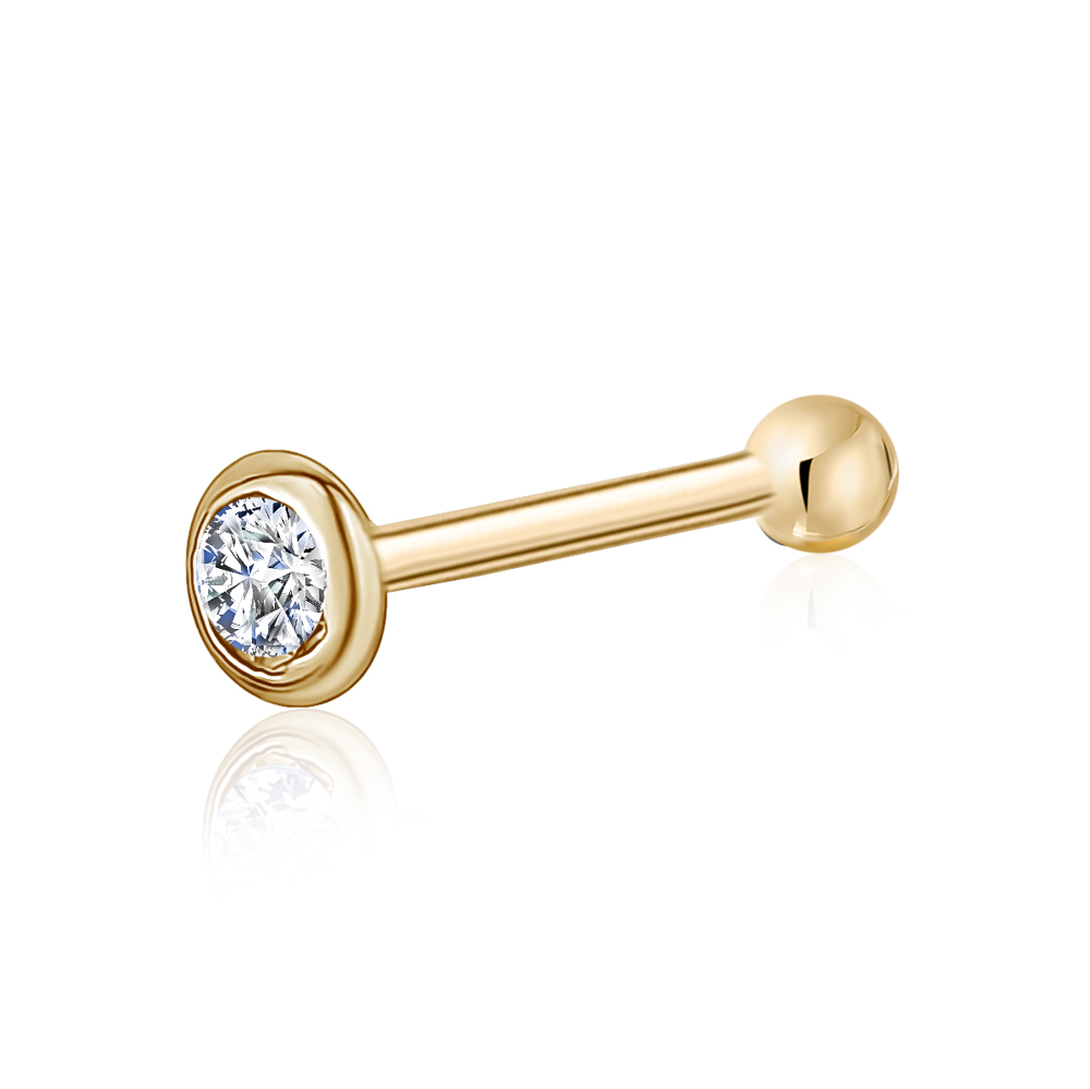 14k Solid Gold Nose Stud with Diamond CZ Small Micro Nose Bone Stud Fl –  Massete