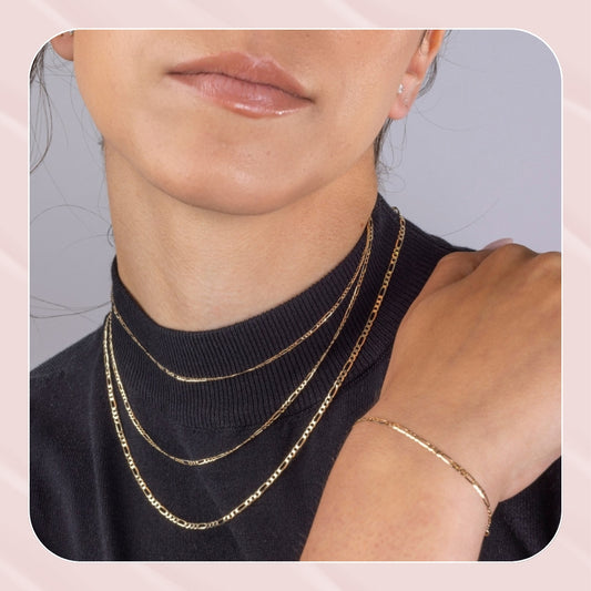 Gold Figaro Chain and Gold Figaro Bracelet Italian 