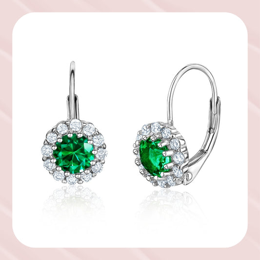 Emerald Halo Earrings leverback 