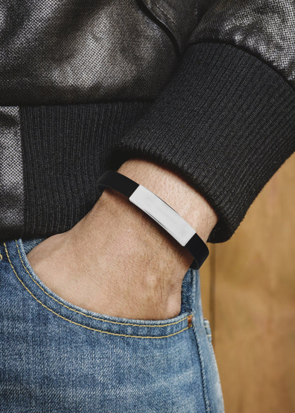 Mens Engravable Bracelet Worn on Male Hand 