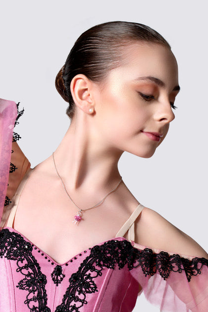 Beautiful ballerina wearing a ballet dancer neacklace from the unicornj brand 