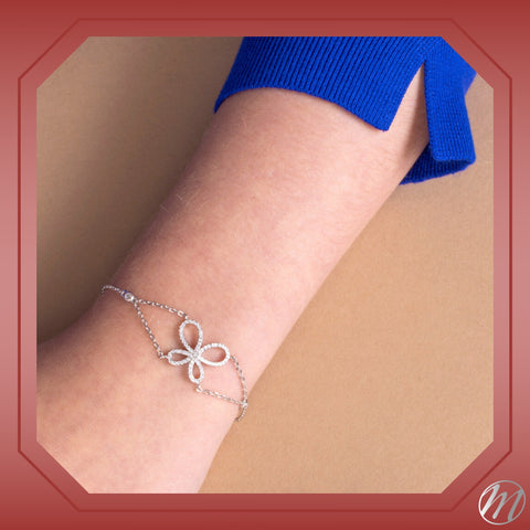 Sterling Silver Bracelet for Girls Large Open Butterfly Modern with Sparkly Simulated Diamonds 7.5"