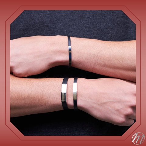 Sterling Silver 925 Engravable Bracelet Mens ID Bar Bracelet with Black Rubber Band 8 inches