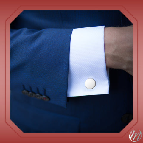 Sterling Silver Cufflinks for Men Personalized with Engraved Initials or Name Octagon Shape Gift for Men - Made in Italy