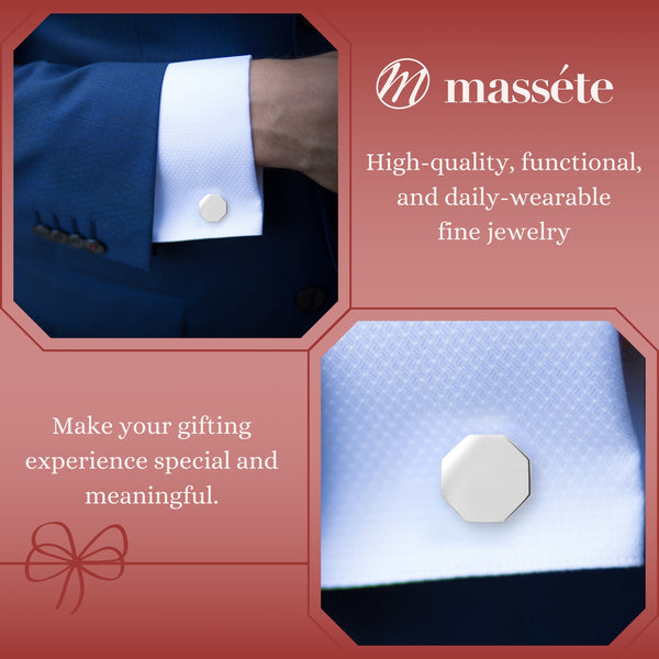 Sterling Silver Cufflinks For Men Personalized With Engraved Initials Or Name Octagon Shape Gift For Men - Made In Italy