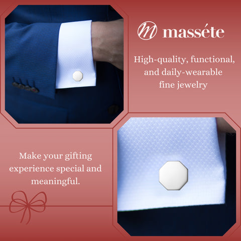 Sterling Silver Cufflinks for Men Personalized with Engraved Initials or Name Octagon Shape Gift for Men - Made in Italy