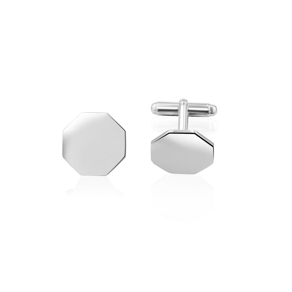 Sterling Silver 925 Octagon Cufflinks Custom Initial Engraved Made In Italy Personalized Cufflink Gift for Men