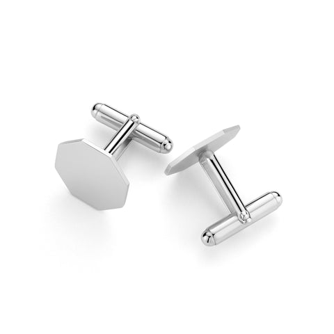 Sterling Silver Cufflinks for Men Personalized with Engraved Initials or Name Octagon Shape Gift for Men - Made in Italy
