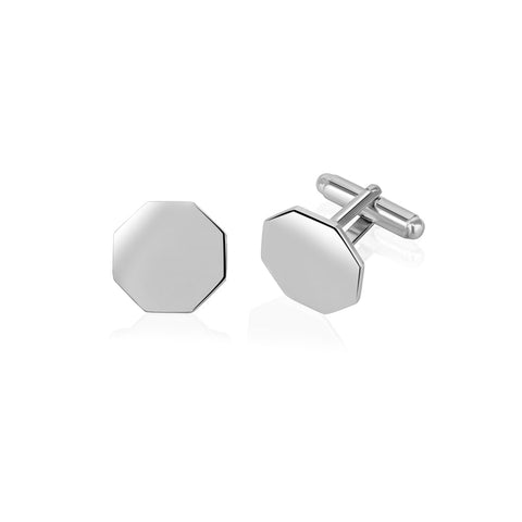 Sterling Silver Cufflinks for Men Personalized with Engraved Initials or Name Octagon Shape Gift for Men - Made in Italy