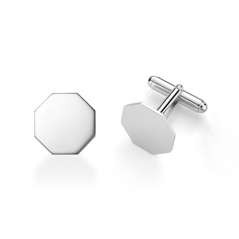 Sterling Silver Cufflinks for Men Personalized with Engraved Initials or Name Octagon Shape Gift for Men - Made in Italy