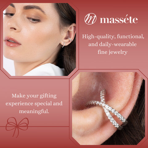 Sterling Silver Faux Conch Hoop Earrings Criss Cross with Simulated Diamonds Cartilage Ear Cuff for Non Pierced Ears