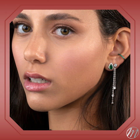 Sterling Silver Faux Conch Hoop Earrings with Simulated Diamonds Gemstones Cartilage Ear Cuff for Non Pierced Ears