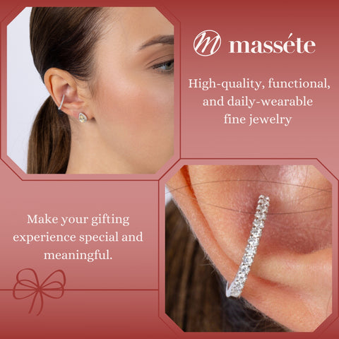 Sterling Silver Faux Conch Hoop Earrings with Simulated Diamonds Gemstones Cartilage Ear Cuff for Non Pierced Ears