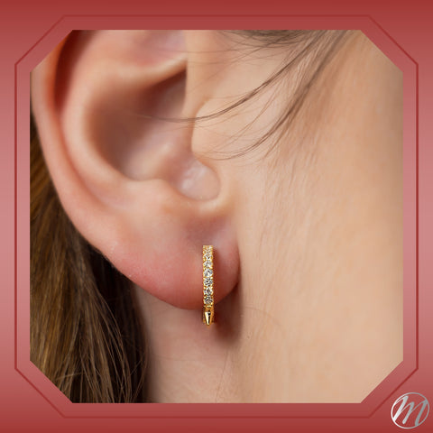Sterling Silver Tiny Hoop Huggie Earrings Spike Simulated Diamonds for Girls 10mm
