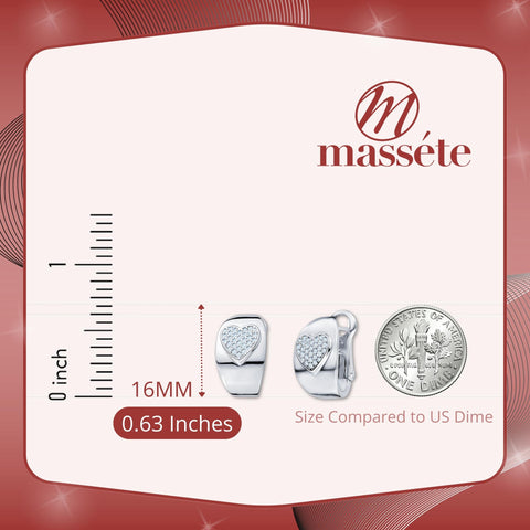 Sterling Silver Wide Hoop Huggie Earrings Simulated Diamonds Heart Polished Shiny French Clip