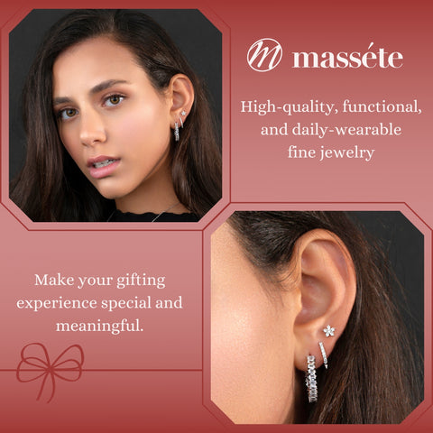 Sterling Silver Hoop Earrings Simulated Diamond baguettes Butterfly Post 24mm
