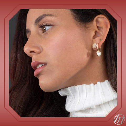 Sterling Silver Heart Dangle Earrings Mother of Pearl Simulated Diamonds Outline for Girls
