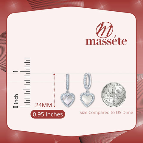 Sterling Silver Heart Dangle Earrings Mother of Pearl Simulated Diamonds Outline for Girls