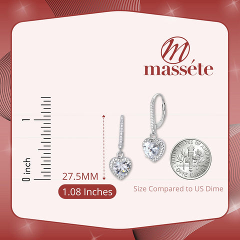 Sterling Silver 925 Simulated Diamond Heart Halo Leverback Earrings Dangle