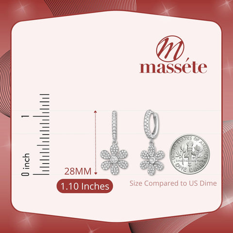 Sterling Silver Earrings for Girls 6 Petal Flower on Hoop with Sparkly Pave Set Simulated Diamonds