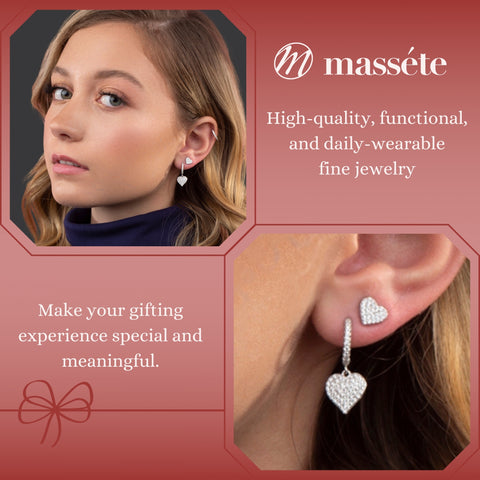 Sterling Silver Earrings for Girls Heart on Hoop with Sparkly Pave Set Simulated Diamonds
