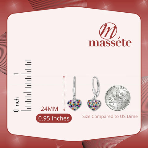 Sterling Silver Heart Leverback Dangle Earrings Multi Colors for Girls