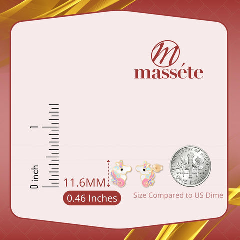 Comparison of the unicorn stud earrings size with a coin for scale