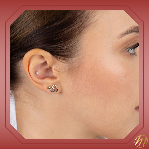 14k Tri Color Gold Borromean Rings Earrings Stud Post Trinity Triple Ring Triangle