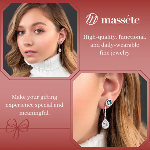 MASSETE Sterling Silver 925 Halo Stud Post Earrings with Removeable Jacket