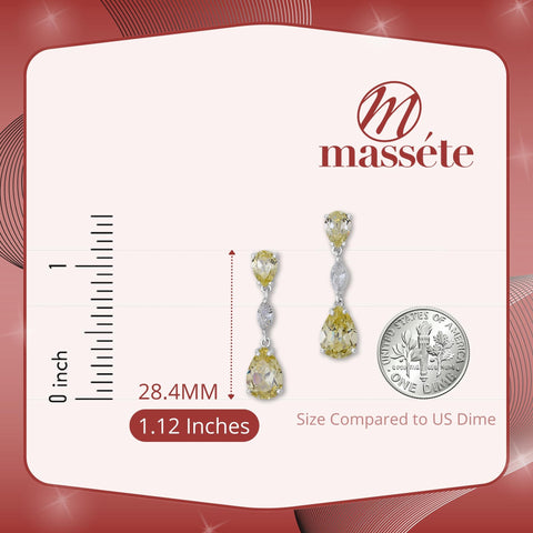Sterling Silver 925 Simulated Diamond Yellow Pale Double Pear Dangle Post Earrings