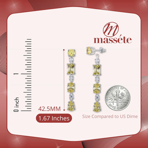 MASSETE Sterling Silver 925 Long Drop Dangle Post Earrings with Removeable Stud