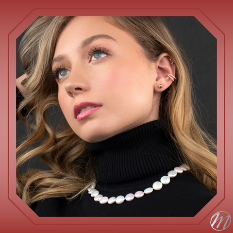 MASSETE White Coin Freshwater Cultured Pearl Necklace for Women Sterling Silver Clasp Modern 12.5mm 18"