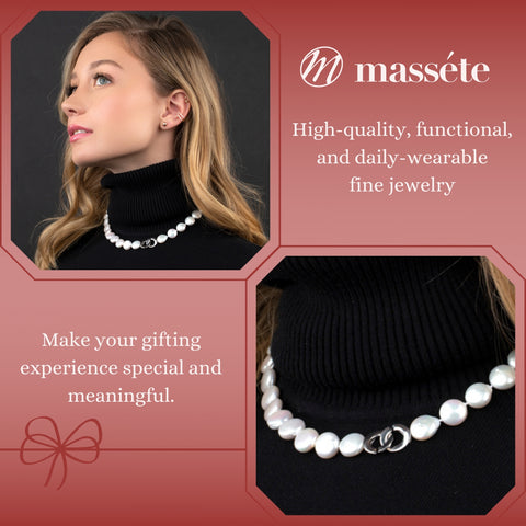 MASSETE White Coin Freshwater Cultured Pearl Necklace for Women Sterling Silver Clasp Modern 12.5mm 18"