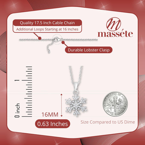 Sterling Silver 925 Pave CZ Snowflake Necklace Pendant on Cable Chain 17.5"