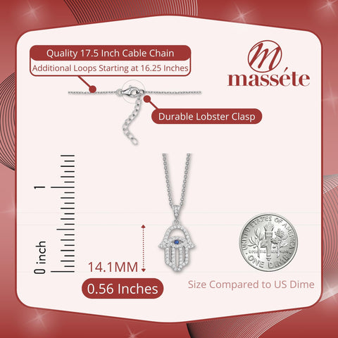 Sterling Silver Hamsa Necklace Pendant for Girls with Simulated Diamonds 17.5"