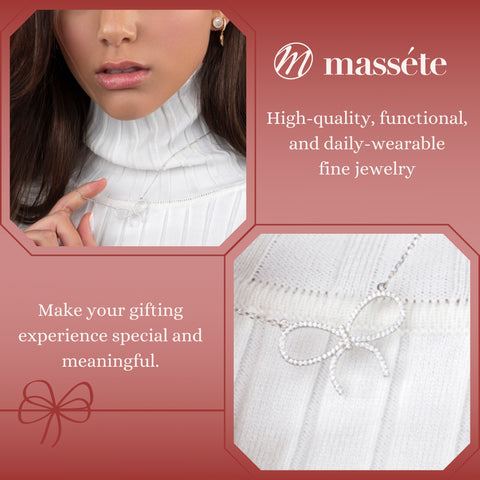 Sterling Silver Necklace Pendant for Girls Large Bow with Simulated Diamonds 17"