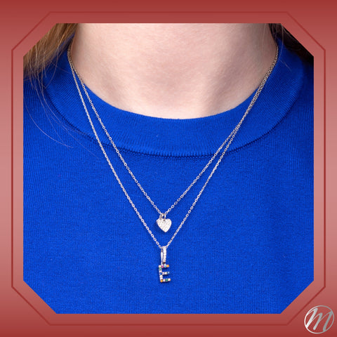 Sterling Silver Necklace Pendant for Girls Petite Heart Charm with Simulated Diamonds 17.5"