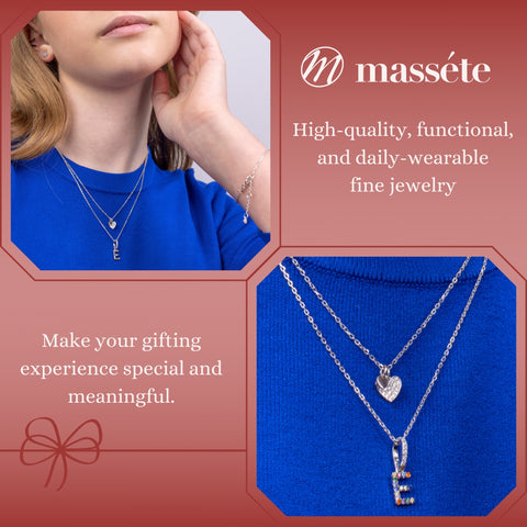 Sterling Silver Necklace Pendant for Girls Petite Heart Charm with Simulated Diamonds 17.5"