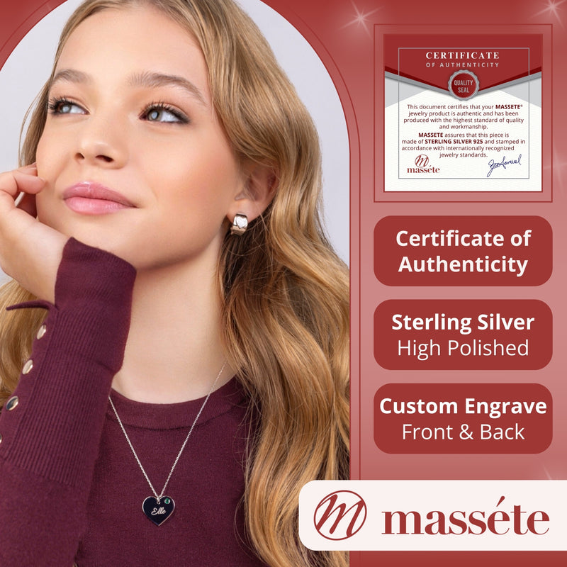 Sterling Silver 925 Yellow Gold Plated Personalized Engraved Heart Necklace With Birthstone Engravable Pendant For Women And Girls