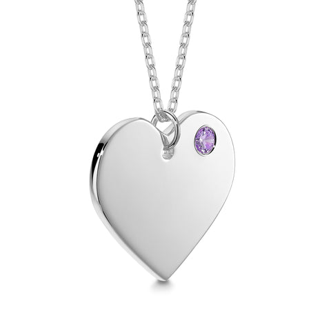 Sterling Silver 925 Personalized Engraved Heart Necklace with Simulated Birthstone Custom Engravable Pendant for Women and Girls