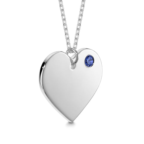 Sterling Silver 925 Personalized Engraved Heart Necklace with Simulated Birthstone Custom Engravable Pendant for Women and Girls
